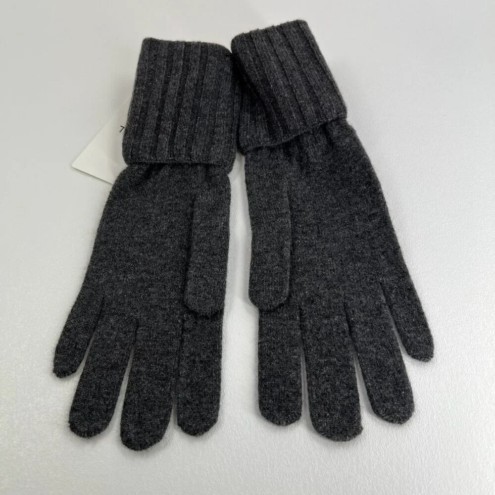 Theory Long Ribbed Gloves Women One Size Soft Cashmere Knit Winter Charcoal Gray